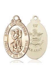 [1175KT2] 14kt Gold Saint Christopher Army Medal