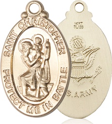 [1175KT2] 14kt Gold Saint Christopher Army Medal