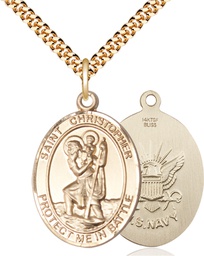 [1177GF6/24G] 14kt Gold Filled Saint Christopher Navy Pendant on a 24 inch Gold Plate Heavy Curb chain