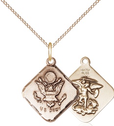 [1180GF2/18GF] 14kt Gold Filled Army Diamond Pendant on a 18 inch Gold Filled Light Curb chain