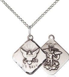 [1180SS6/18SS] Sterling Silver Navy Diamond Pendant on a 18 inch Sterling Silver Light Curb chain