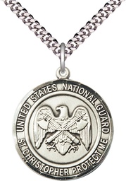 [1182SS5/24S] Sterling Silver National Guard St Christopher Pendant on a 24 inch Light Rhodium Heavy Curb chain