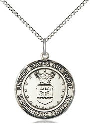 [1183SS1/18SS] Sterling Silver Air Force St Christopher Pendant on a 18 inch Sterling Silver Light Curb chain
