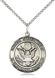 [1183SS2/18SS] Sterling Silver Army St Christopher Pendant on a 18 inch Sterling Silver Light Curb chain