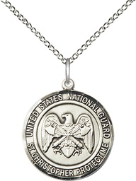 [1183SS5/18SS] Sterling Silver National Guard St Christopher Pendant on a 18 inch Sterling Silver Light Curb chain