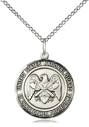 [1183SS5/18SS] Sterling Silver National Guard St Christopher Pendant on a 18 inch Sterling Silver Light Curb chain