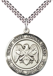 [1184SS5/24S] Sterling Silver National Guard St Michael Pendant on a 24 inch Light Rhodium Heavy Curb chain