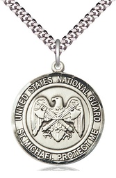 [1184SS5/24S] Sterling Silver National Guard St Michael Pendant on a 24 inch Light Rhodium Heavy Curb chain