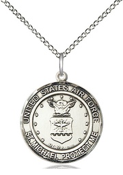 [1185SS1/18SS] Sterling Silver Air Force St Michael Pendant on a 18 inch Sterling Silver Light Curb chain
