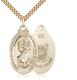 [4145GF3/24G] 14kt Gold Filled Saint Christopher Coast Guard Pendant on a 24 inch Gold Plate Heavy Curb chain