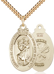 [4145GF5/24G] 14kt Gold Filled Saint Christopher National Guard Pendant on a 24 inch Gold Plate Heavy Curb chain