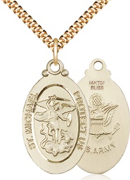 [4145RGF2/24G] 14kt Gold Filled Saint Michael Army Pendant on a 24 inch Gold Plate Heavy Curb chain