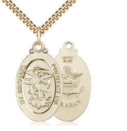 [4145RGF2/24G] 14kt Gold Filled Saint Michael Army Pendant on a 24 inch Gold Plate Heavy Curb chain