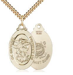 [4145RGF3/24G] 14kt Gold Filled Saint Michael Coast Guard Pendant on a 24 inch Gold Plate Heavy Curb chain