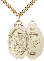 [4145RGF5/24G] 14kt Gold Filled Saint Michael National Guard Pendant on a 24 inch Gold Plate Heavy Curb chain