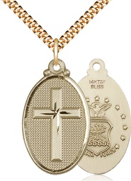 [4145YGF1/24G] 14kt Gold Filled Cross Air Force Pendant on a 24 inch Gold Plate Heavy Curb chain
