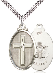 [4145YSS2/24S] Sterling Silver Cross Army Pendant on a 24 inch Light Rhodium Heavy Curb chain