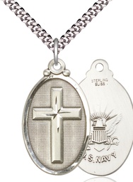 [4145YSS6/24S] Sterling Silver Cross Navy Pendant on a 24 inch Light Rhodium Heavy Curb chain