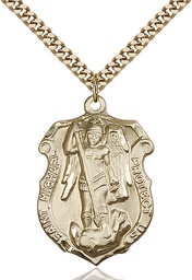 [5448GF2/24G] 14kt Gold Filled Saint Michael Army Pendant on a 24 inch Gold Plate Heavy Curb chain