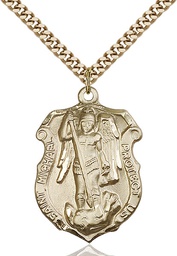 [5448GF3/24G] 14kt Gold Filled Saint Michael Coast Guard Pendant on a 24 inch Gold Plate Heavy Curb chain
