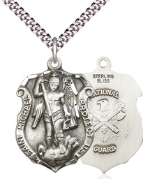 [5448SS5/24S] Sterling Silver Saint Michael National Guard Pendant on a 24 inch Light Rhodium Heavy Curb chain