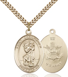 [7022GF2/24G] 14kt Gold Filled Saint Christopher Army Pendant on a 24 inch Gold Plate Heavy Curb chain