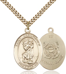 [7022GF3/24G] 14kt Gold Filled Saint Christopher Coast Guard Pendant on a 24 inch Gold Plate Heavy Curb chain