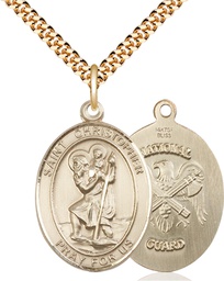 [7022GF5/24G] 14kt Gold Filled Saint Christopher National Guard Pendant on a 24 inch Gold Plate Heavy Curb chain