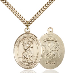 [7022GF5/24G] 14kt Gold Filled Saint Christopher National Guard Pendant on a 24 inch Gold Plate Heavy Curb chain