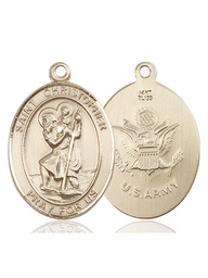 [7022KT2] 14kt Gold Saint Christopher Army Medal