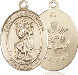 [7022KT2] 14kt Gold Saint Christopher Army Medal