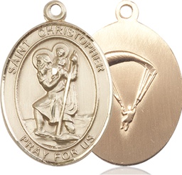 [7022KT7] 14kt Gold Saint Christopher Paratrooper Medal