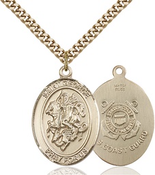 [7040GF3/24G] 14kt Gold Filled Saint George Coast Guard Pendant on a 24 inch Gold Plate Heavy Curb chain