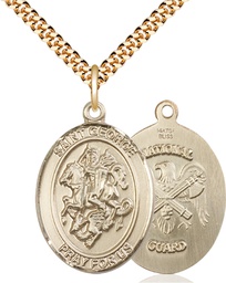 [7040GF5/24G] 14kt Gold Filled Saint George National Guard Pendant on a 24 inch Gold Plate Heavy Curb chain