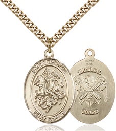 [7040GF5/24G] 14kt Gold Filled Saint George National Guard Pendant on a 24 inch Gold Plate Heavy Curb chain