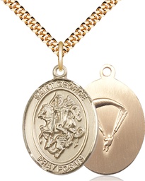 [7040GF7/24G] 14kt Gold Filled Saint George Paratrooper Pendant on a 24 inch Gold Plate Heavy Curb chain