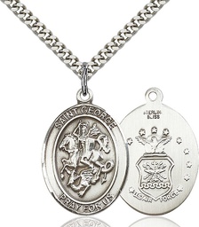 [7040SS1/24S] Sterling Silver Saint George Air Force Pendant on a 24 inch Light Rhodium Heavy Curb chain