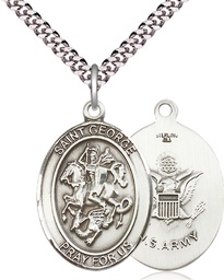 [7040SS2/24S] Sterling Silver Saint George Army Pendant on a 24 inch Light Rhodium Heavy Curb chain