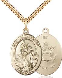 [7053GF2/24G] 14kt Gold Filled Saint Joan of Arc Army Pendant on a 24 inch Gold Plate Heavy Curb chain