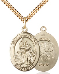 [7053GF5/24G] 14kt Gold Filled Saint Joan of Arc National Guard Pendant on a 24 inch Gold Plate Heavy Curb chain