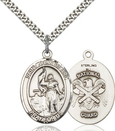 [7053SS5/24S] Sterling Silver Saint Joan of Arc National Guard Pendant on a 24 inch Light Rhodium Heavy Curb chain