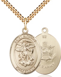 [7076GF2/24G] 14kt Gold Filled Saint Michael Army Pendant on a 24 inch Gold Plate Heavy Curb chain