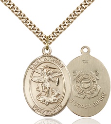 [7076GF3/24G] 14kt Gold Filled Saint Michael Coast Guard Pendant on a 24 inch Gold Plate Heavy Curb chain