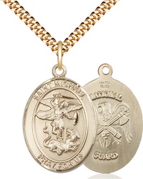 [7076GF5/24G] 14kt Gold Filled Saint Michael National Guard Pendant on a 24 inch Gold Plate Heavy Curb chain