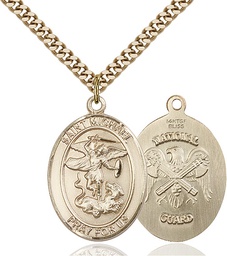 [7076GF5/24G] 14kt Gold Filled Saint Michael National Guard Pendant on a 24 inch Gold Plate Heavy Curb chain