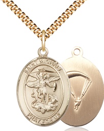 [7076GF7/24G] 14kt Gold Filled Saint Michael Paratrooper Pendant on a 24 inch Gold Plate Heavy Curb chain