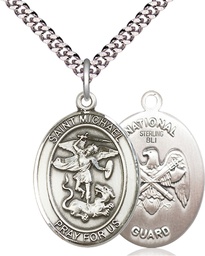 [7076SS5/24S] Sterling Silver Saint Michael National Guard Pendant on a 24 inch Light Rhodium Heavy Curb chain