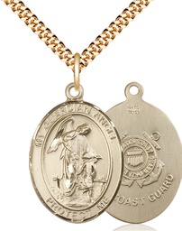 [7118GF3/24G] 14kt Gold Filled Guardian Angel Coast Guard Pendant on a 24 inch Gold Plate Heavy Curb chain