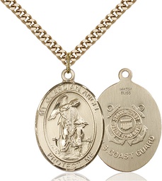 [7118GF3/24G] 14kt Gold Filled Guardian Angel Coast Guard Pendant on a 24 inch Gold Plate Heavy Curb chain