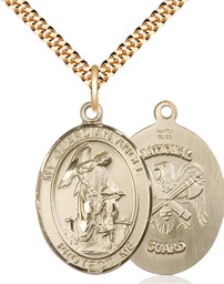 [7118GF5/24G] 14kt Gold Filled Guardian Angel National Guard Pendant on a 24 inch Gold Plate Heavy Curb chain